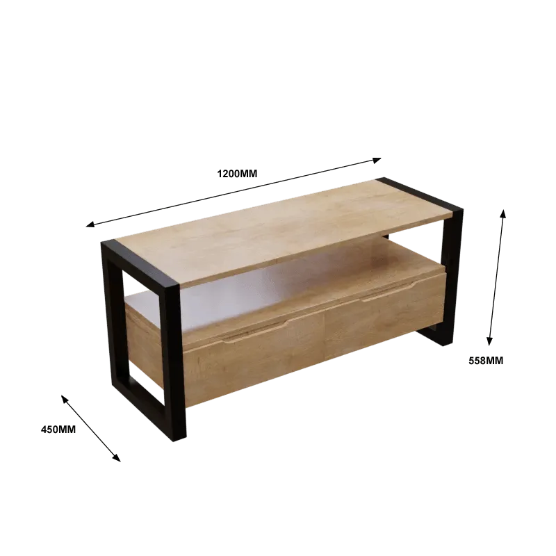 Walton TV Unit with Drawers in Small Size in Wooden Texture