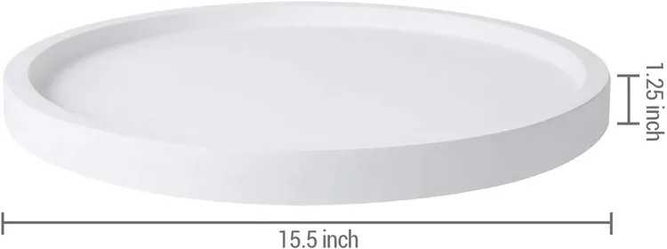 White Round Concrete Vanity Tray for Jewelry, Toiletries and Candles, 16-inch