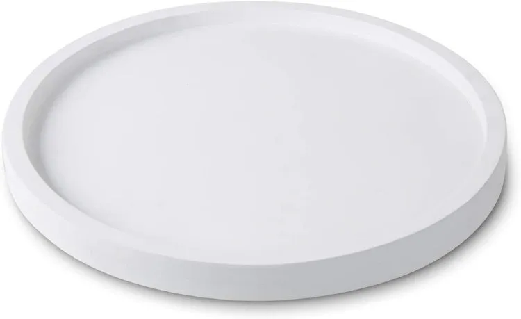 White Round Concrete Vanity Tray for Jewelry, Toiletries and Candles, 16-inch