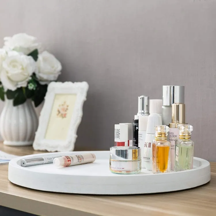 White Round Concrete Vanity Tray for Jewelry, Toiletries and Candles, 16-inch