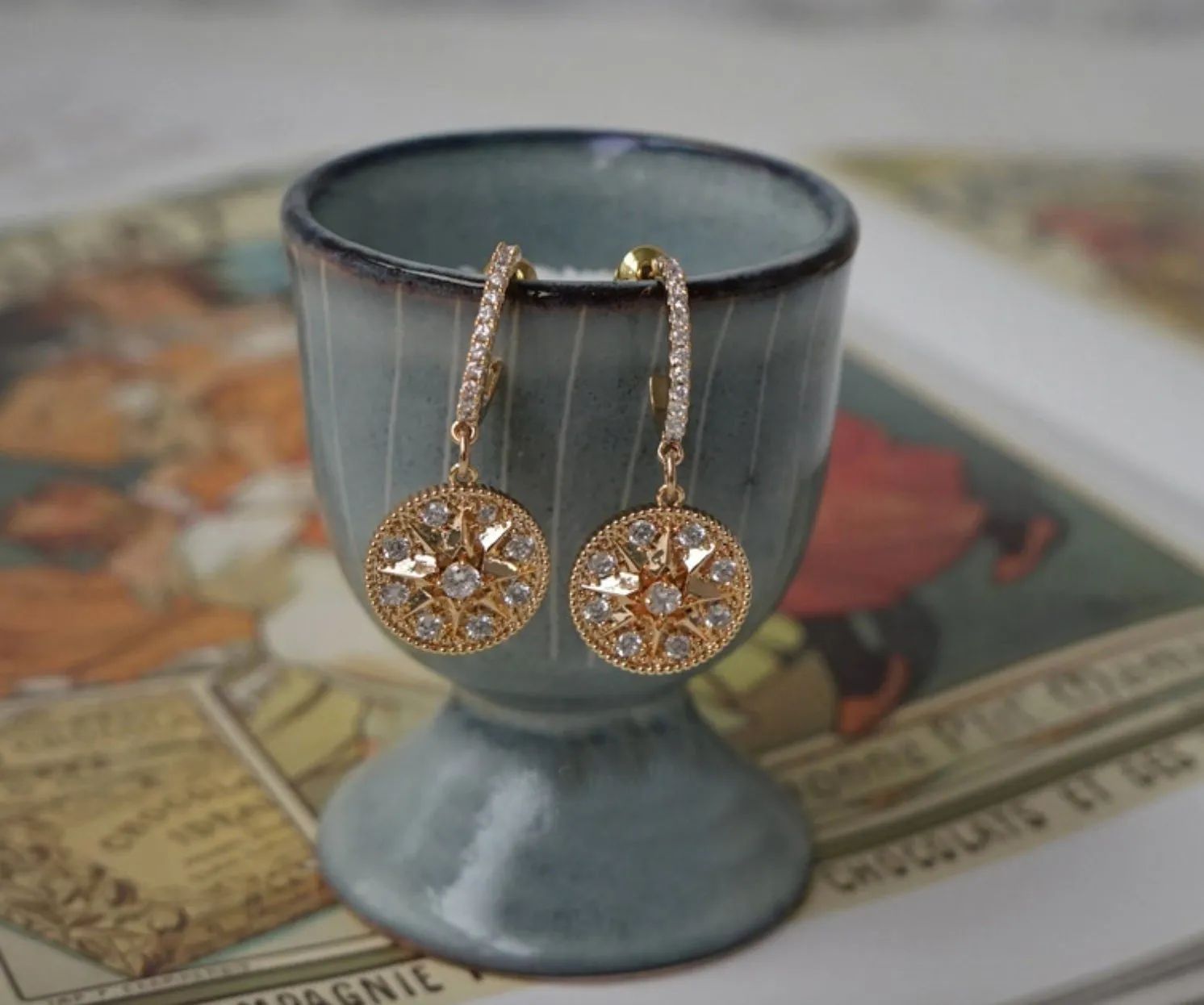 Zuri 14K Gold Fill Baroque Earrings w. Roman Holiday Mosaic Pattern  | Sparkle Shine